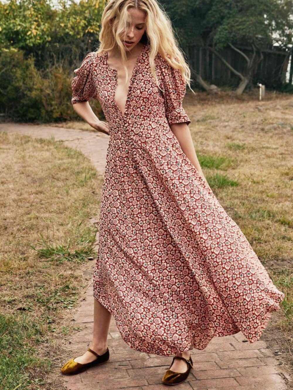 Doen Laurel Dress in Rust Bellflower Blossom Size Small Pink Red Floral - NWT